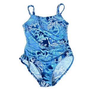 Women's Speedo White Blue Tropical Floral Flowers Swimsuit Size 12 #0188